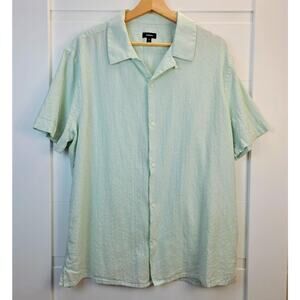 Express Shirt Mens XL Light Green Textured Button Up Short Sleeve Casual Cotton